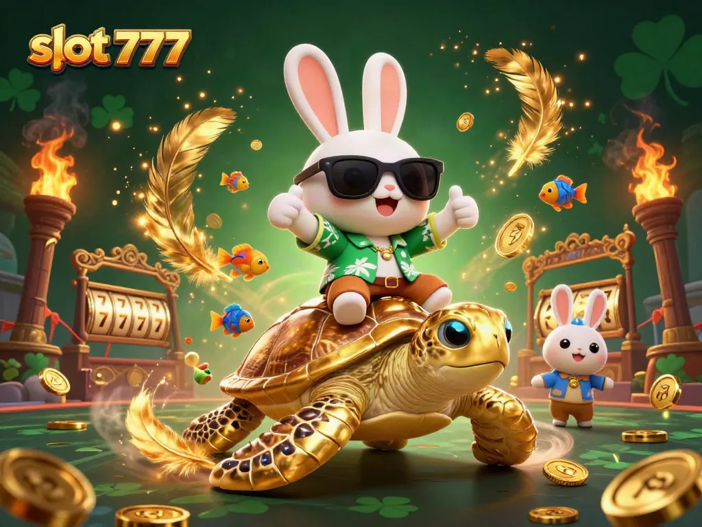 Pemain merasakan kemenangan besar dengan slot 777 pada tampilan berwarna-warni dalam ilustrasi kasino yang meriah.