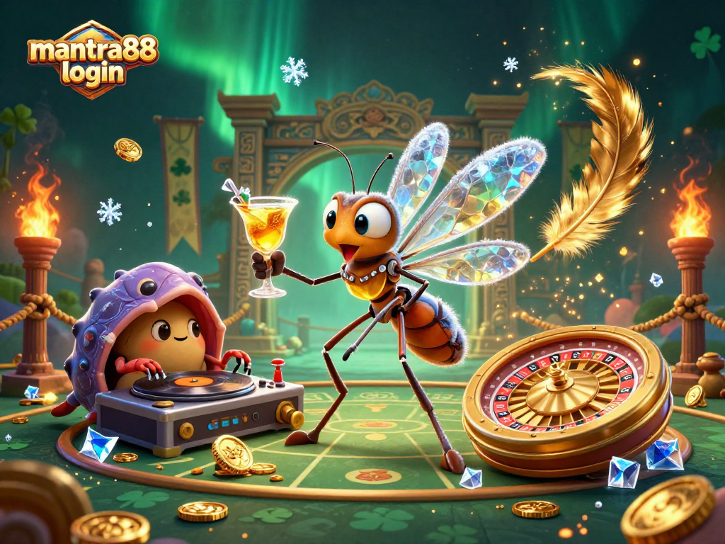 Experience the excitement of mantra88 login with lively casino mascots and vibrant illustrations.