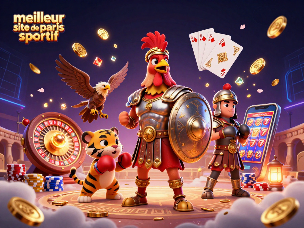 Visez de gains sur le meilleur site de paris sportif avec cette illustration dynamique du rooster gladiateur.