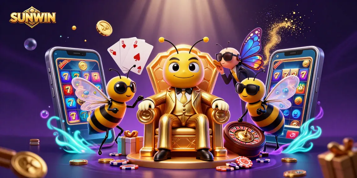 SUNWIN's vibrant online casino world, featuring a cartoon bumblebee mob boss and engaging slot games