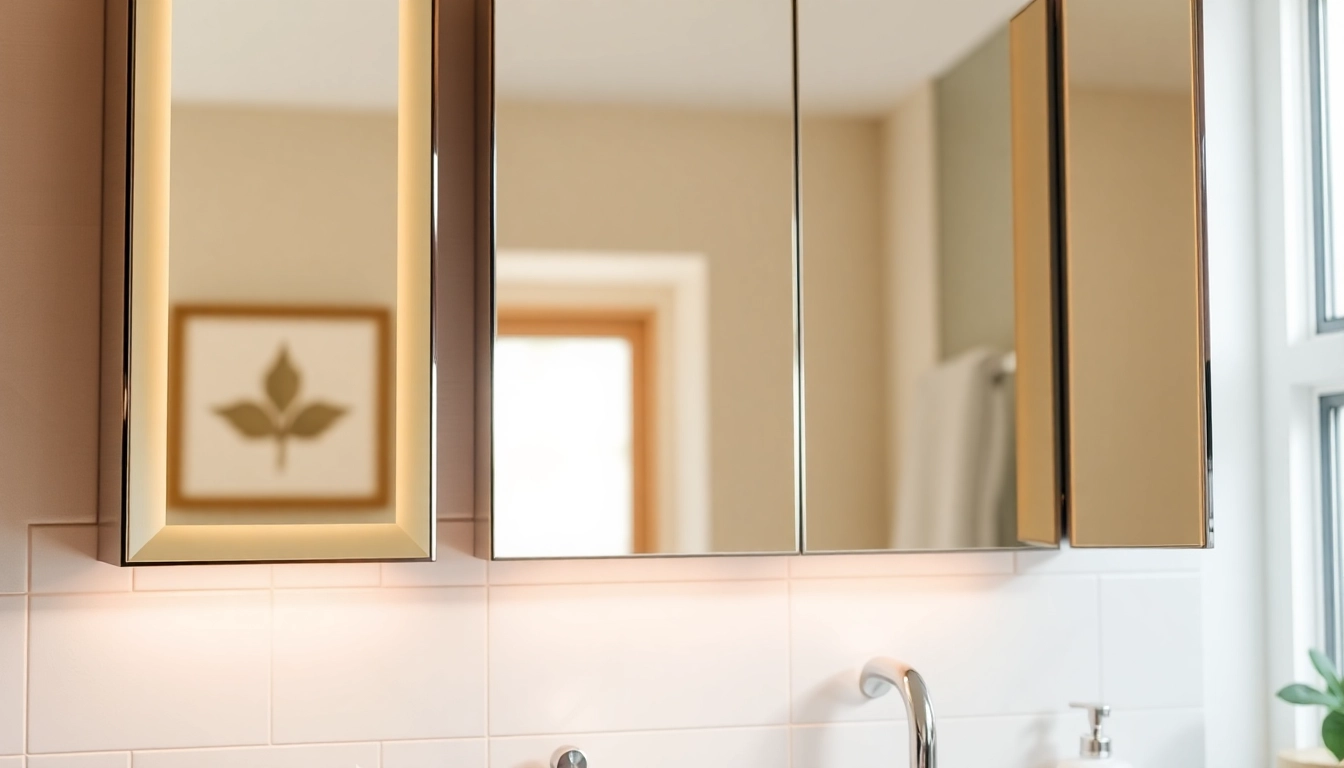 Elegante badezimmer spiegelschränke beleuchtung mit warmem LED-Licht, die das moderne Design betont.