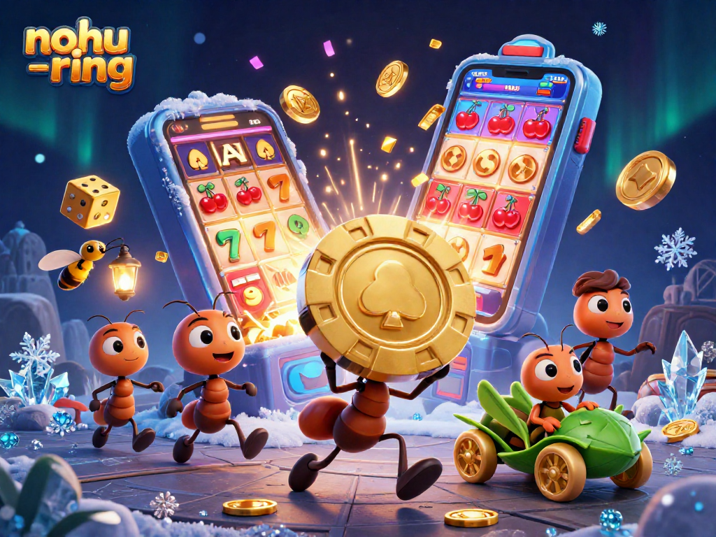 Nohur-ring captures a thrilling heist scene with animated ants and vibrant casino elements