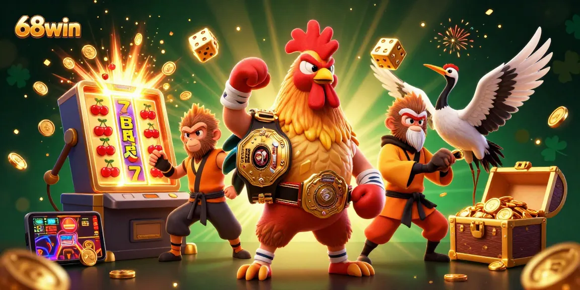 Experience the thrill of 68win as characters engage in a vibrant casino scene with dynamic game elements.