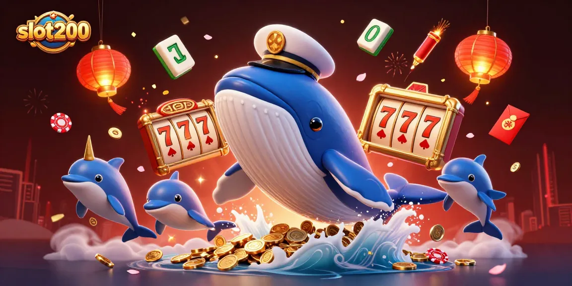 Experience thrilling gameplay at slot200 with vibrant casino elements, including a whale and playful dolphins.