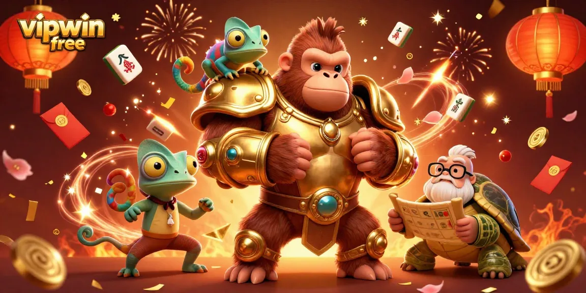 Win big with vipwin free in this vibrant 3D casino scene filled with dynamic characters and festive elements.