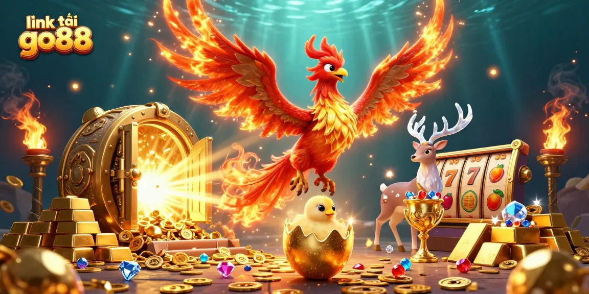 Engage with the vibrant casino atmosphere in link tải go88, showcasing slot reels and treasures.