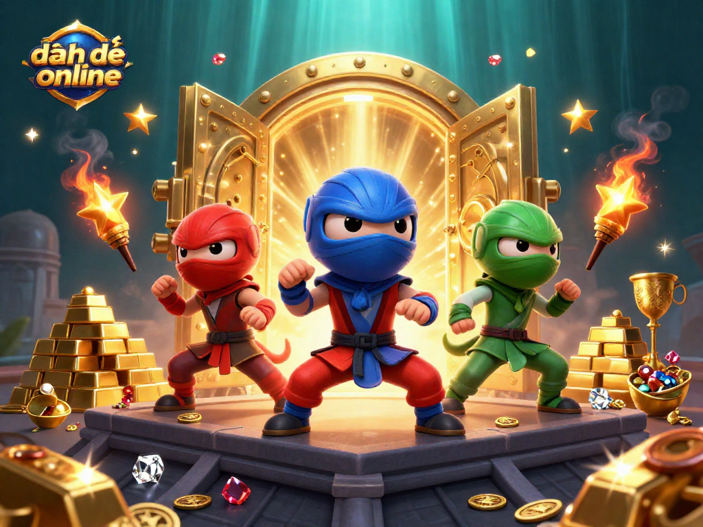 Experience thrilling đánh đề online action with chameleon ninjas amidst golden treasures.