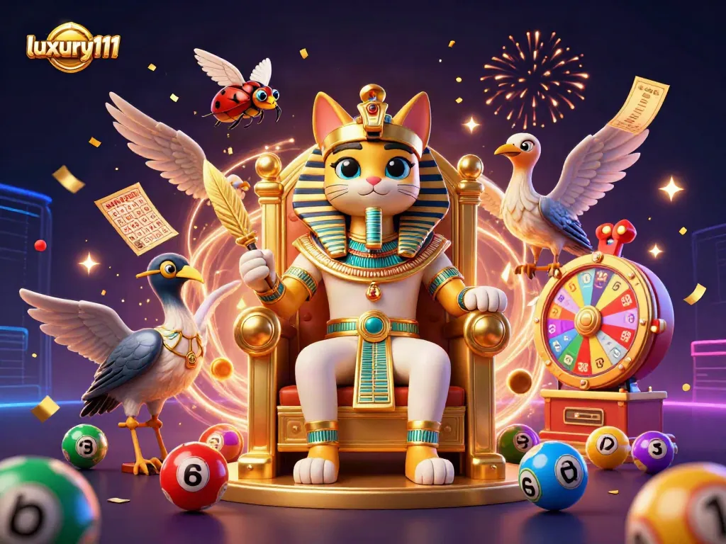 Get ready to win big with luxury111 in this vibrant lottery-themed scene featuring dynamic game elements.