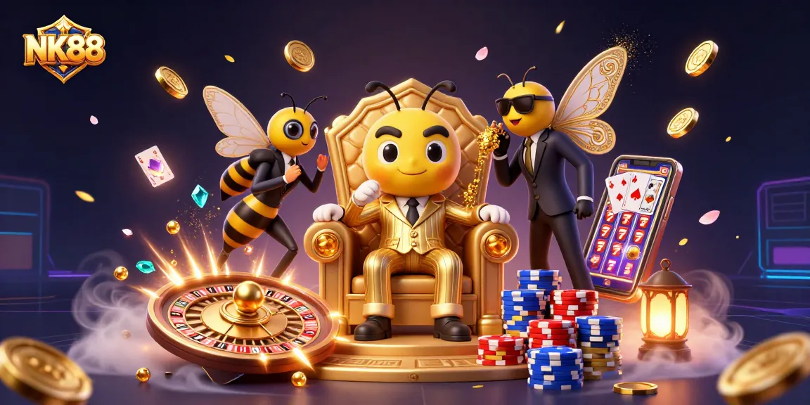 Experience thrilling gameplay at NK88 with a bumblebee mob boss leading the action in a vibrant casino