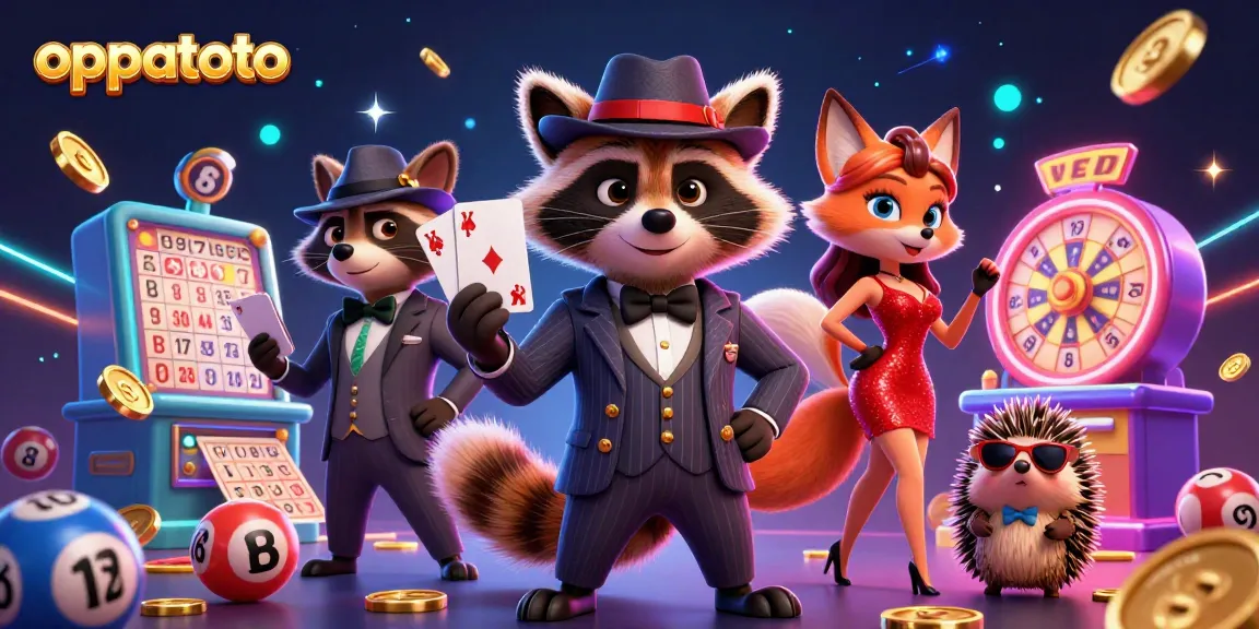 Experience the excitement of oppatoto with charming characters in a lively lottery scene filled with dynamic elements.