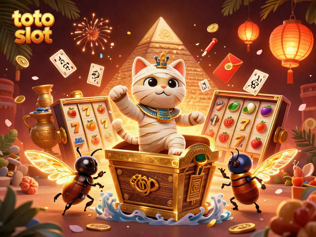 Play to win with the vibrant toto slot casino features in an energetic 3D illustration.