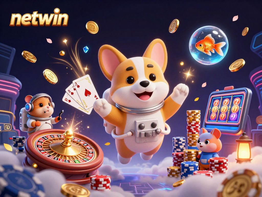 Engage in thrilling gaming adventures with Netwin in a vibrant space station casino scene.