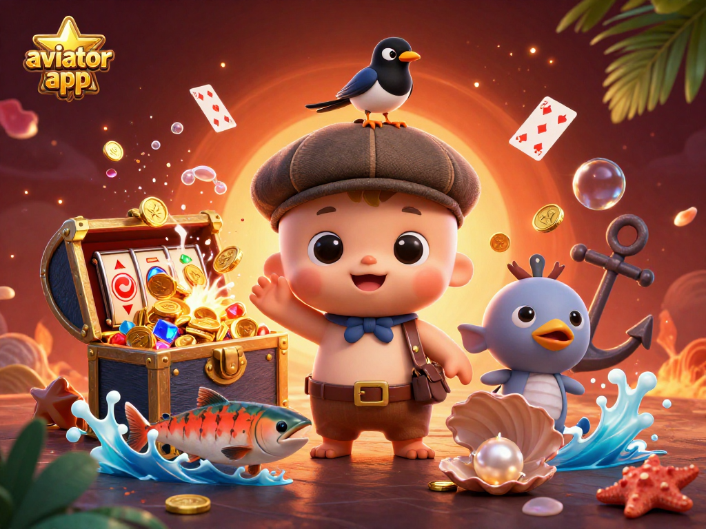 Experience the excitement of the aviator app with this dynamic 3D scene featuring adorable characters and vibrant casino elements.