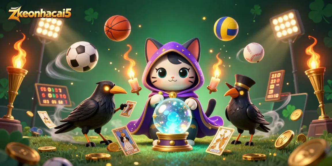 Engage with zkeonhacai5's vibrant casino scene featuring mystical characters and dynamic sports action.