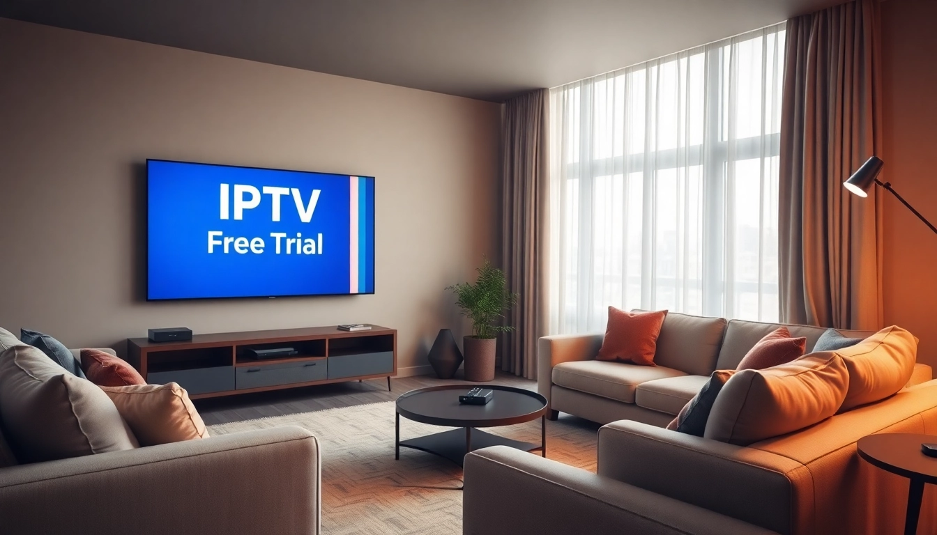 Enjoy a seamless iptv free trial with a cozy home entertainment setup in a stylish living room.
