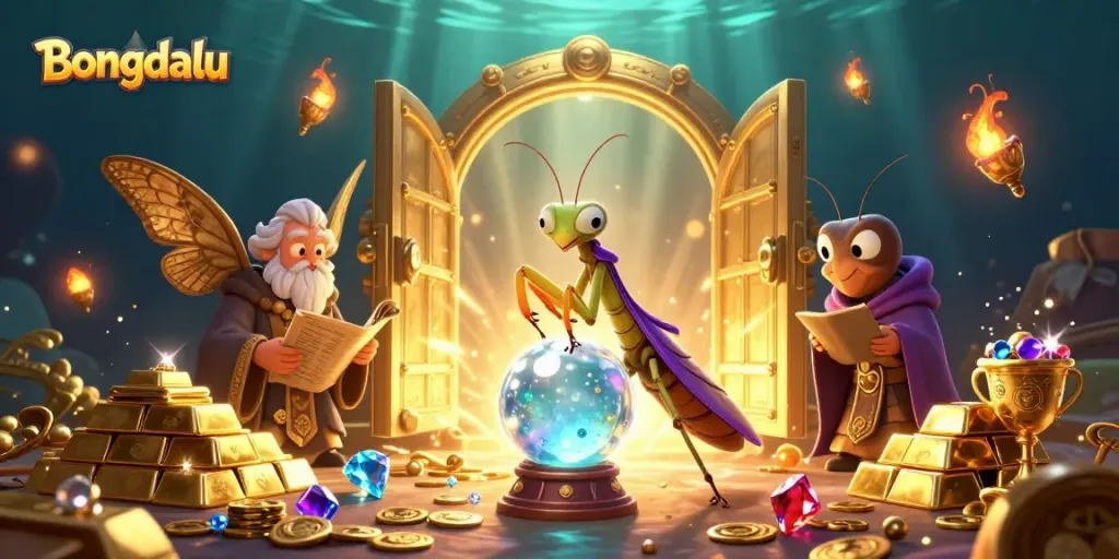 Bongdalu reveals fortune with a 3D cartoon fortune teller and gems, highlighting the excitement of online gambling.