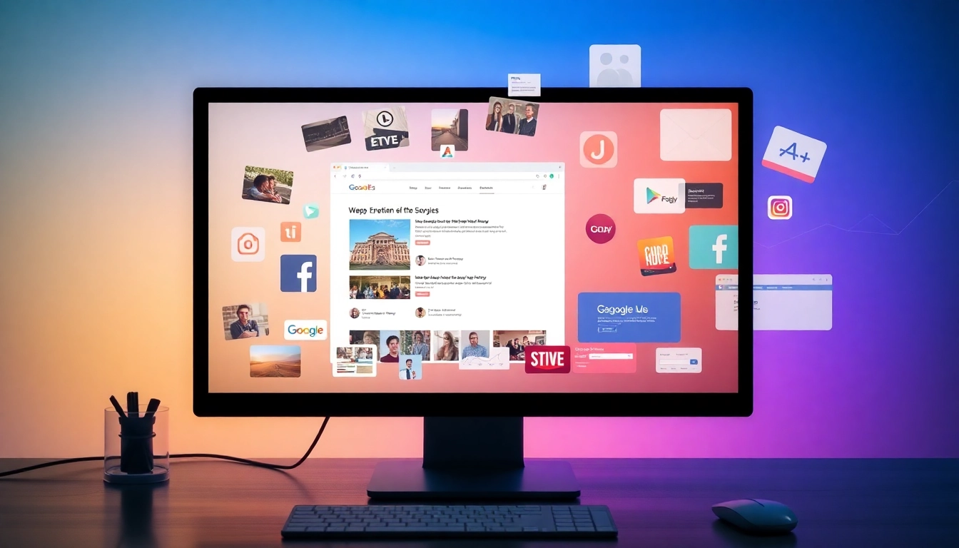 Illustration showcasing the fascinating evolution of internet history with vintage and modern web icons.