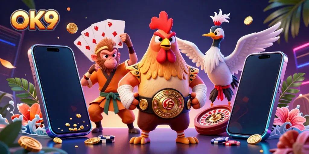 Experience OK9's thrilling casino scene with a martial arts trio and enticing game elements.