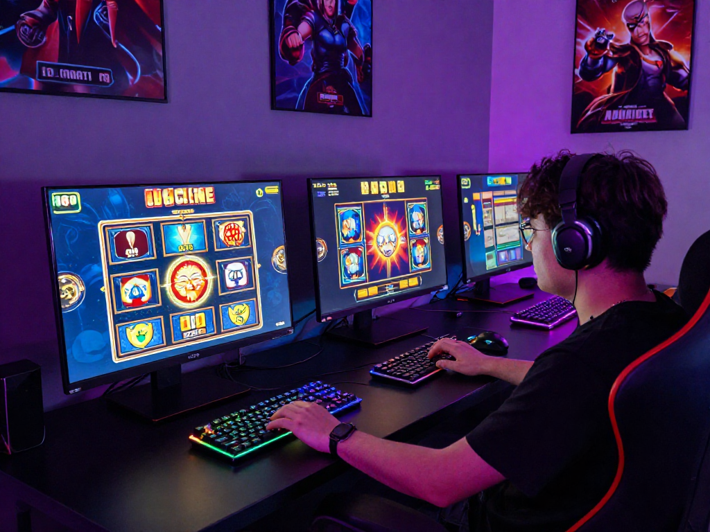 Pengalaman bermain slot88 dengan laptop di ruang gaming modern.