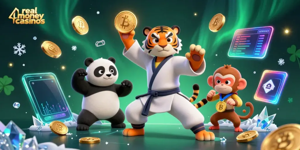 Experience thrilling gameplay at real money casinos with fun characters in a vibrant scene.