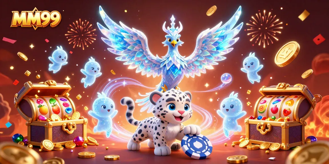 Experience winning at MM99 with vibrant 3D casino illustration showcasing exciting game elements.