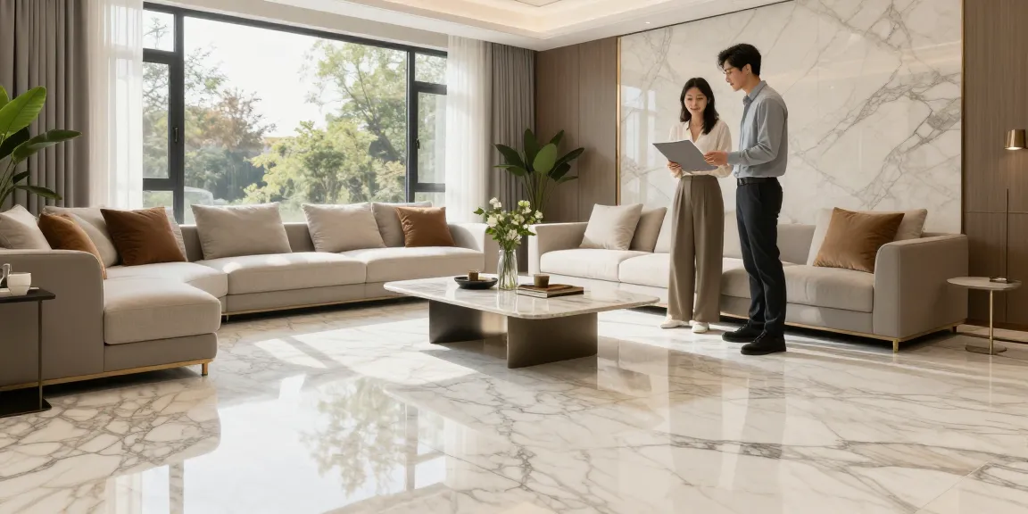 Premium marble flooring from NAGA2000 in an elegant living room design.