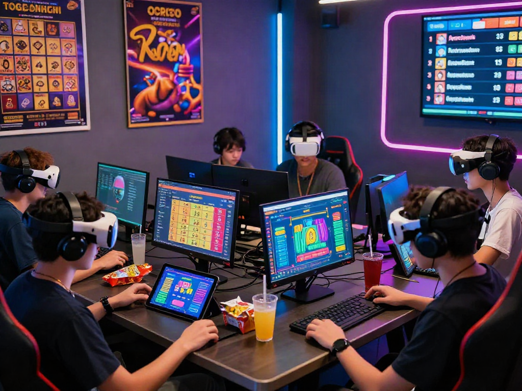 Engaging scene of players interacting with togel online gaming platform, showcasing excitement and strategy.