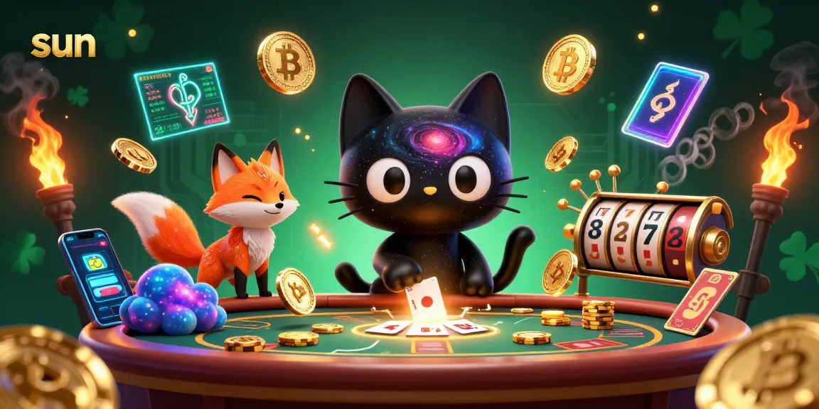 Sun creates an exciting gambling atmosphere with a black hole cat at a cosmic casino table
