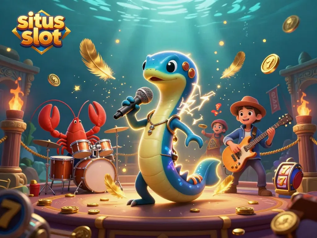 Experience thrilling situs slot action with a DJ eel and band in an underwater casino.