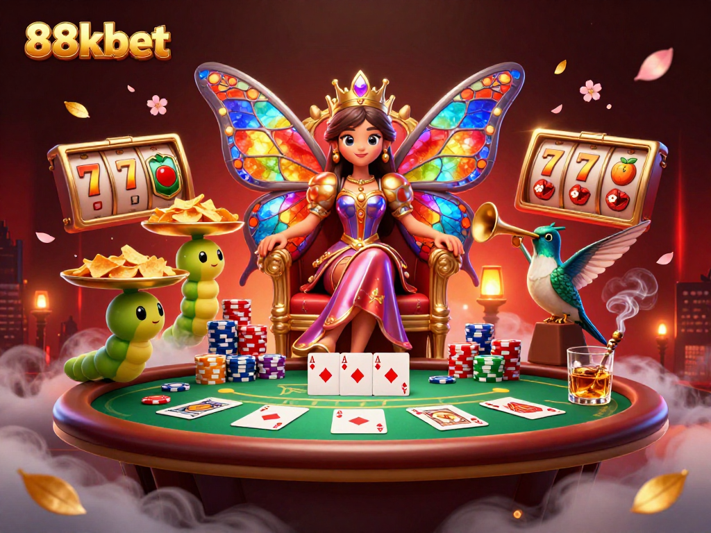 Engage in thrilling gameplay at 88kbet with vibrant slots, poker action, and dynamic characters.