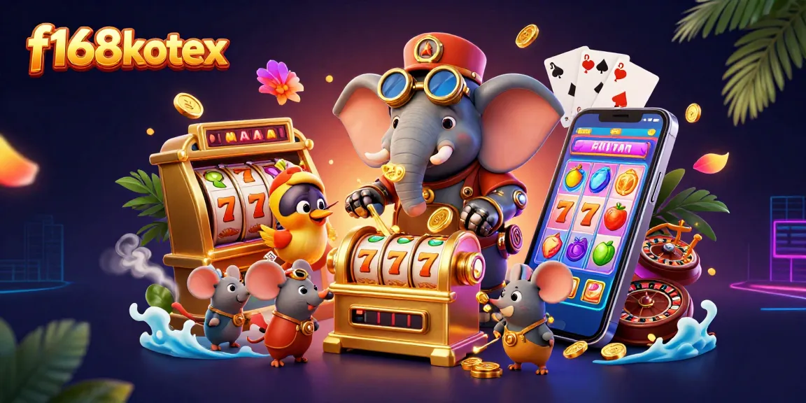 Experience excitement at f168kotex with a steampunk elephant operating a vibrant slot machine.