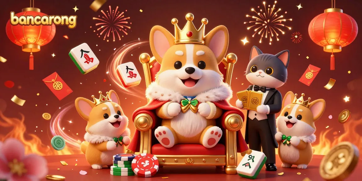 bancarong showcases an extravagant royal corgi surrounded by colorful casino elements, celebrating in a vibrant scene.