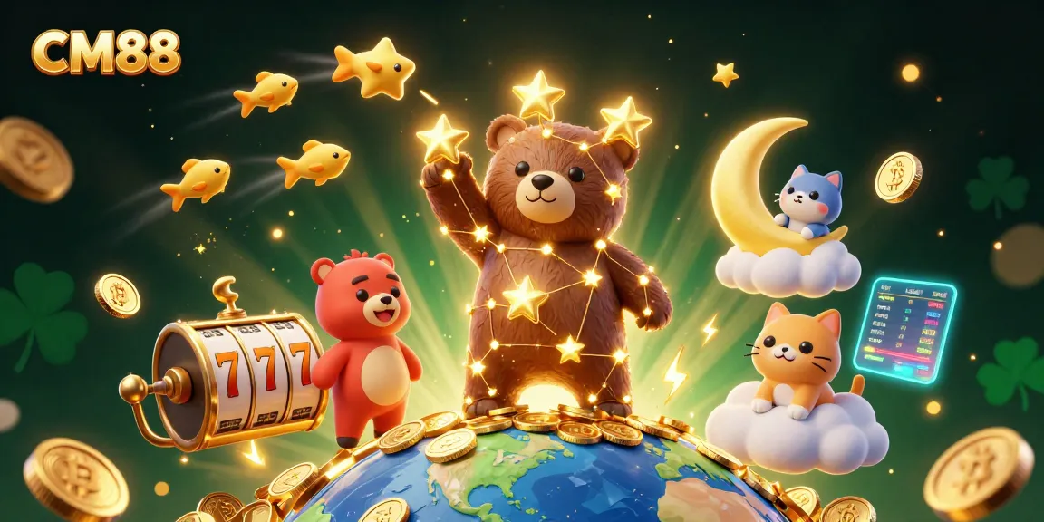 Join the fun at CM88 with golden stars and jackpot excitement in this vibrant scene.