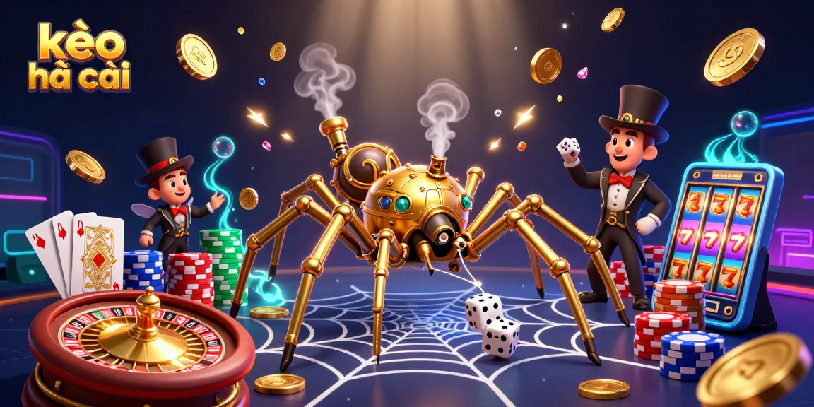 Engage with the kèo nhà cái by exploring a vibrant 3D scene filled with golden coins, poker chips, and betting excitement.