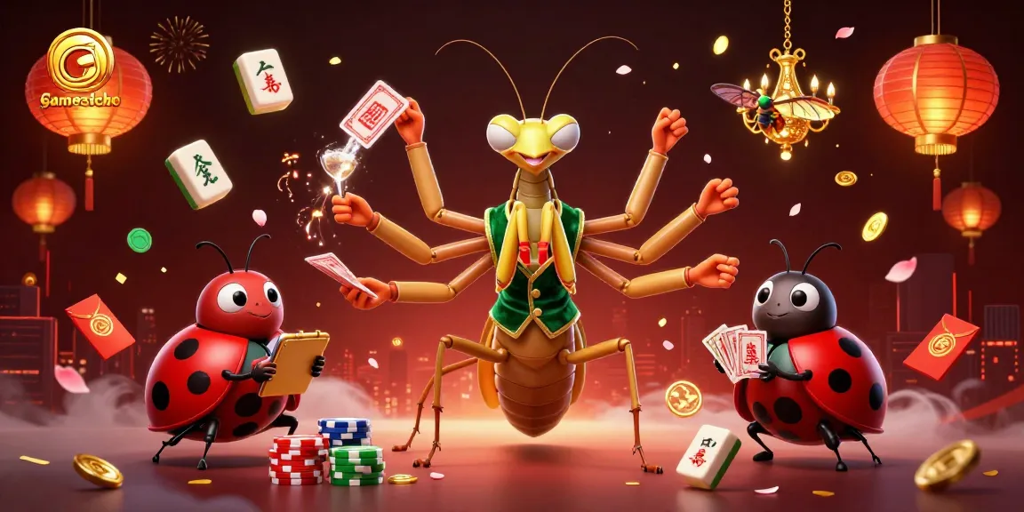 Experience exciting gamesicbo action with a giant mantis dealer amid vibrant casino elements.
