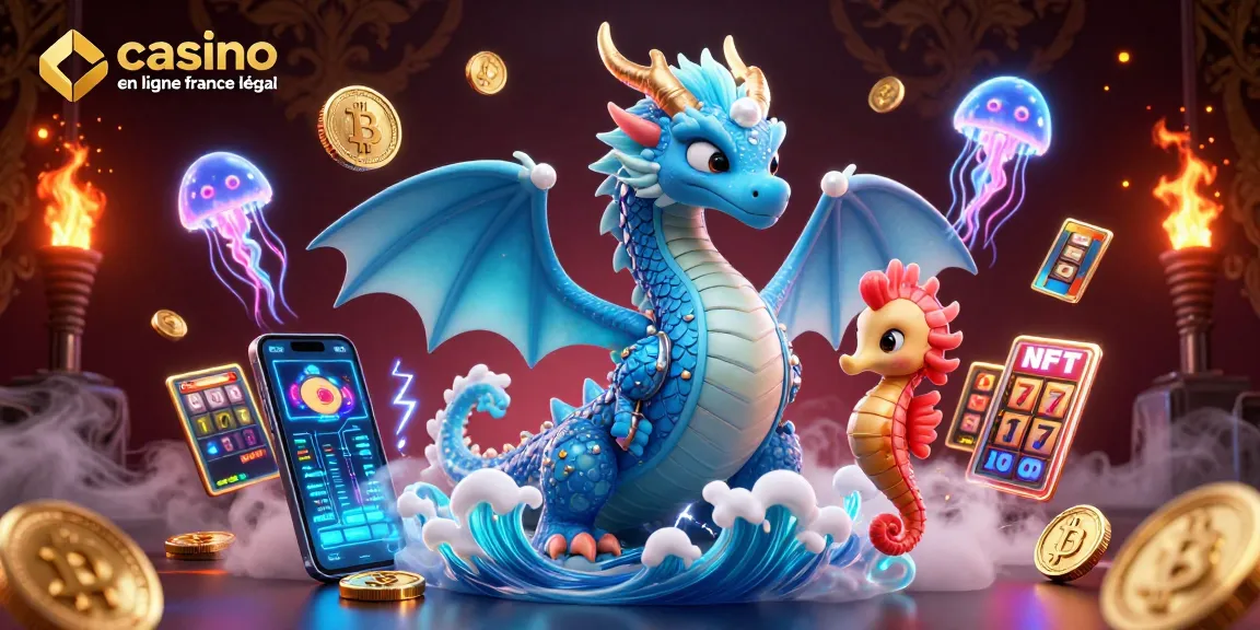 Jouez au casino en ligne France légal avec une illustration de dragons et de créatures marines immersives.