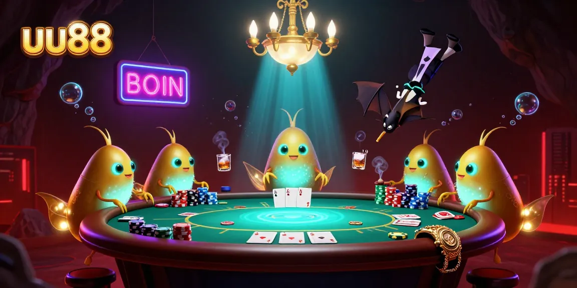Experience the thrill of playing poker at uu88 with a glowworm-themed casino ambiance and dynamic game elements.