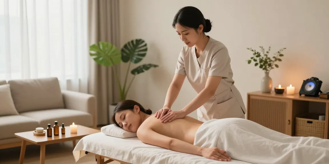 Experiencing 용인출장안마 in a calming home massage setting with professional therapist and serene atmosphere.
