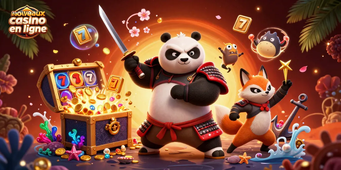 Interactions dynamiques sur les nouveaux casinos en ligne avec un panda samouraï, un renard ninja et des trésors sous-marins.