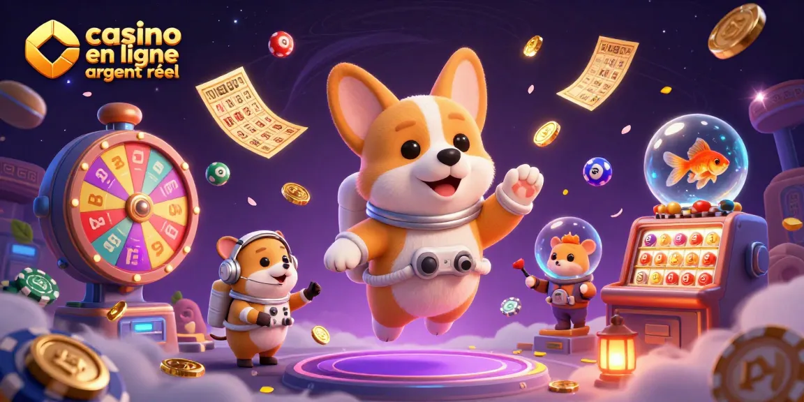 Jouez avec le casino en ligne argent réel avec une illustration d'astronaute et de ses compagnons.